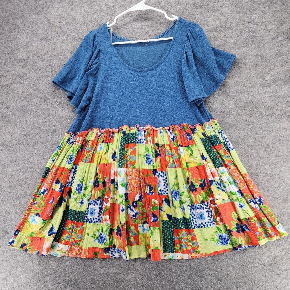 Easel Dress Womens Small Short Sleeve Blue Floral